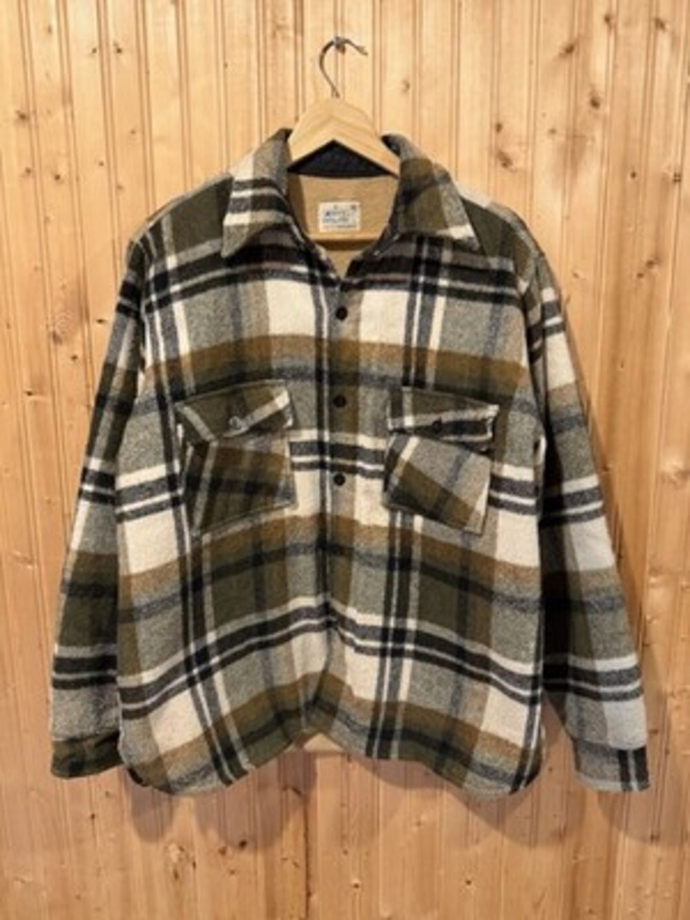 Vintage K Mart Jacket Mens Medium Beige Flannel Wool Blend 70s